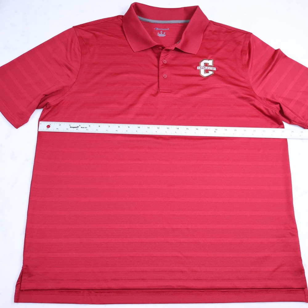 Champion College of Charleston Mens Red Polo Shirt XL Striped Short Sleeve - Picture 6 of 9